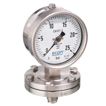 Diaphragm pressure gauge Type: 1465 Stainless steel 316Ti Process connection: External thread